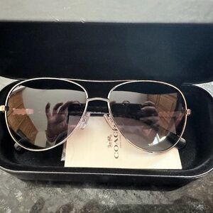 Coach Silver and Black Aviator Sunglasses